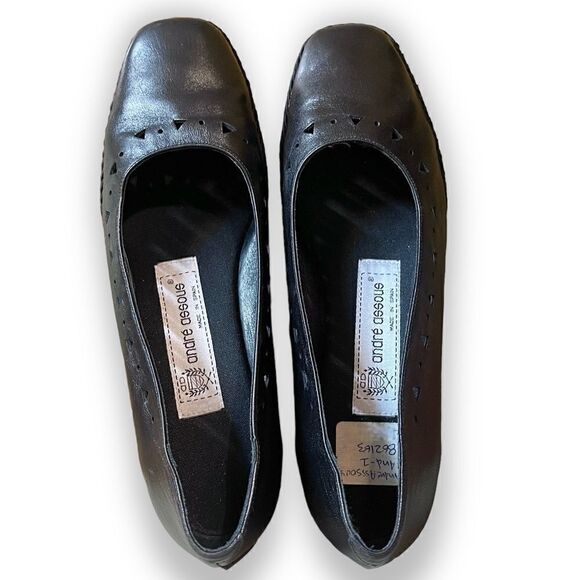 Andre Assous Spain Geometric Perforated Braided Trim Low Wedge Leather Shoes - Picture 3 of 16